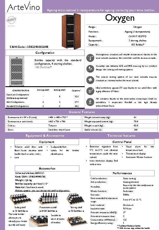 ArteVino: 98 Bottle Capacity Wine Aging Cabinet With Temperature Control Capabilities (OXM1T182PPD)