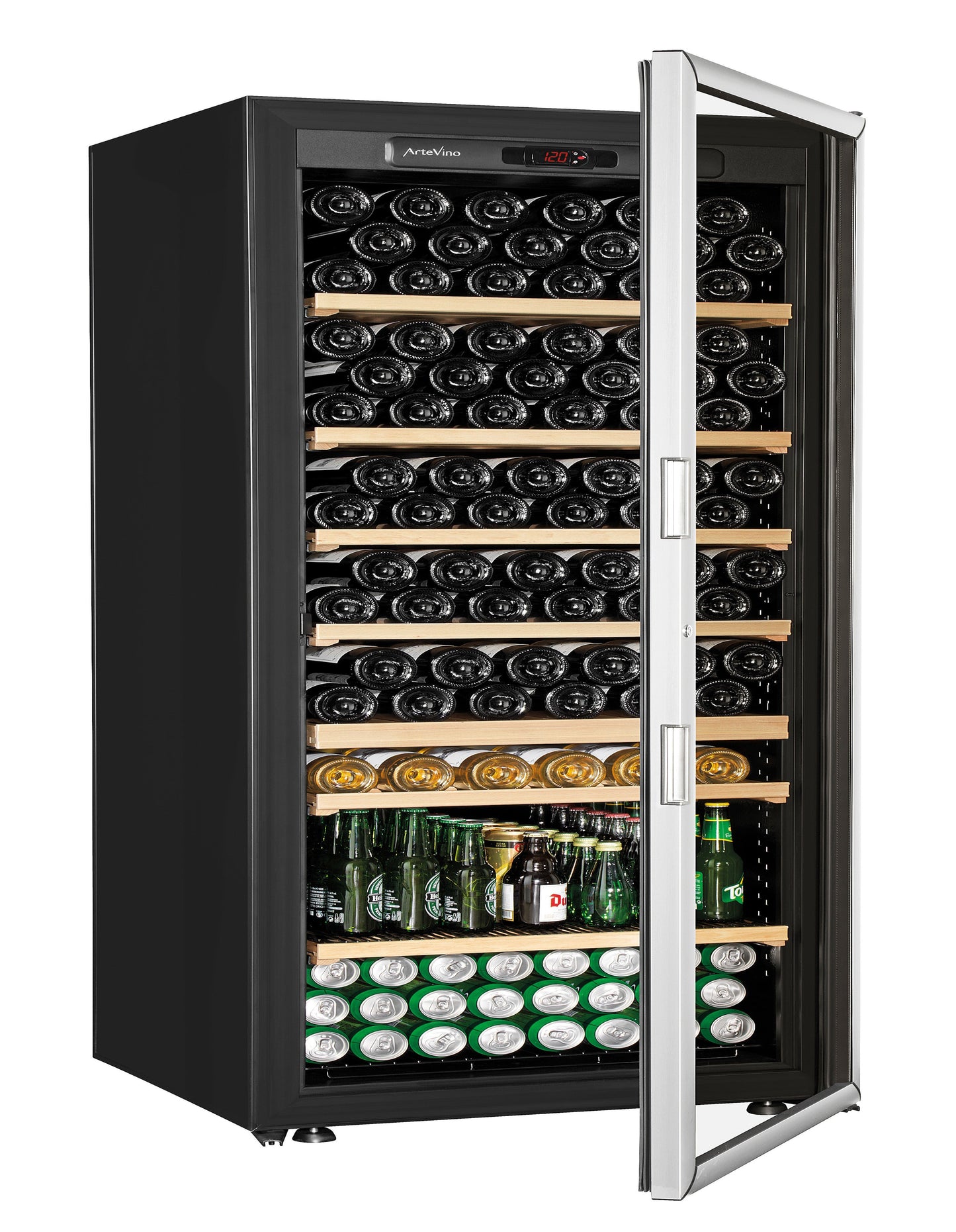 ArteVino: Multi-Beverage 206 Bottle Capacity Dual Zone Wine Cabinet (OXG2T206NVSD)